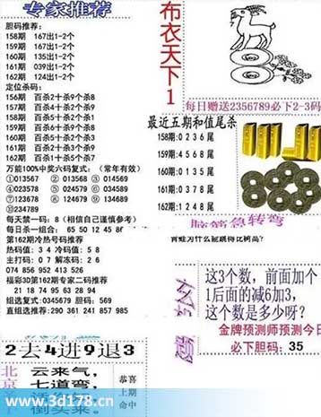 3d布衣天下第2025162期百位杀一码：1