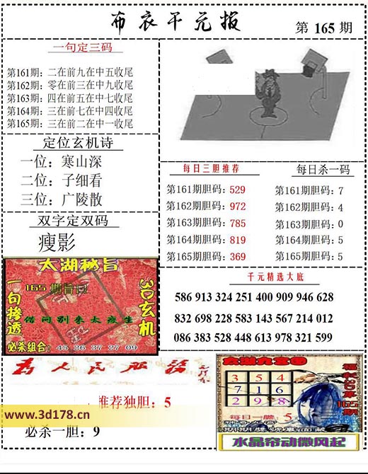 布衣千元报3d第2025165期每日杀一码：5