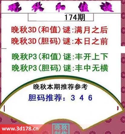 3d红五晚秋图第2025174期胆码谜：本日之前