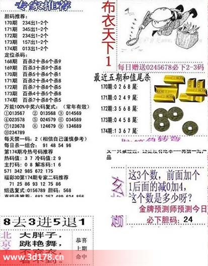 3d布衣天下第2025174期百位杀一码：7