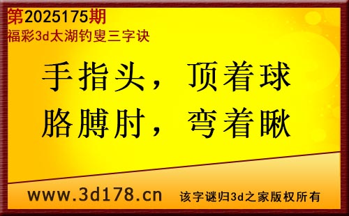 3d第2025175期太湖图库解字谜：手指头，顶着球