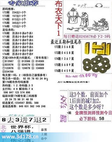 3d布衣天下第2025176期百位杀一码：3
