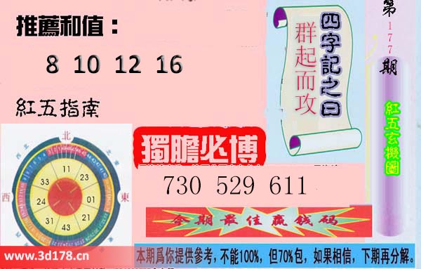 第2025177期3d红五玄机图推荐和值：12