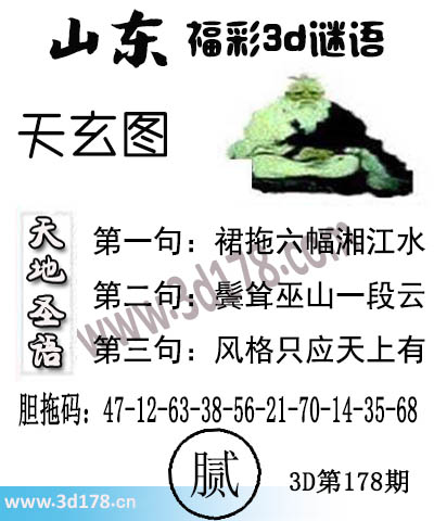 3d第2025178期丹东天玄图第一句：裙拖六幅湘江水