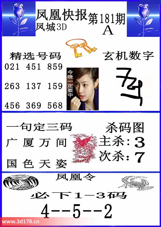 3d凤凰快报第2025181期一句定三码：广厦万间
