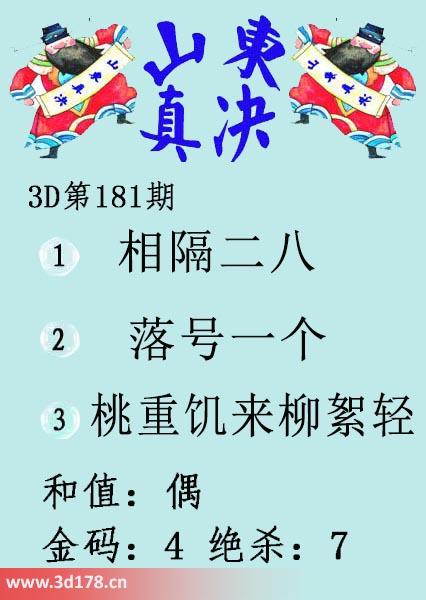 3d山东真诀图第2025181期和值：偶
