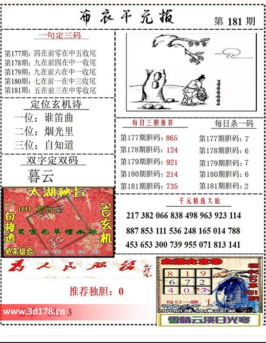 布衣千元报3d第2025181期每日杀一码：2