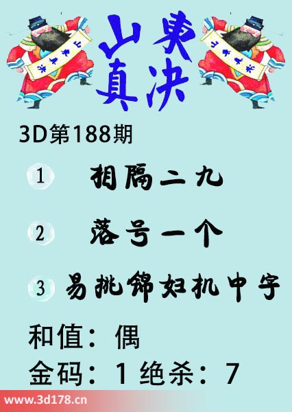 3d山东真诀图第2025188期和值：偶