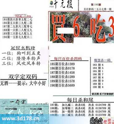 布衣千元报3d第2025190期每日杀一码：4