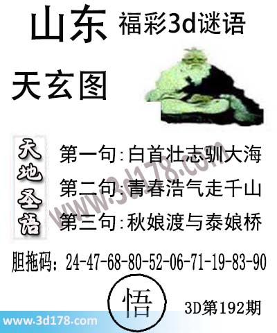 3d第2025192期丹东天玄图第一句：白首壮志驯大海