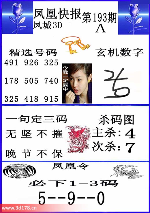 3d凤凰快报第2025193期一句定三码：无坚不摧