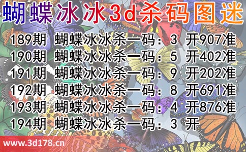 蝴蝶冰冰杀码图3d第2025194期推荐：杀一码3