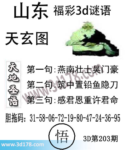 3d第2025203期丹东天玄图第一句：燕南壮士吴门豪