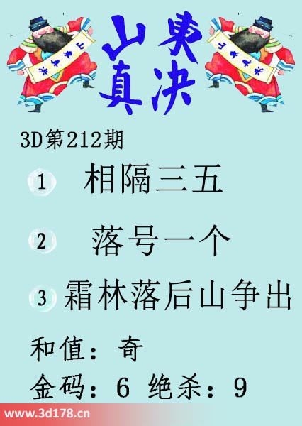 3d山东真诀图第2025212期绝杀：9