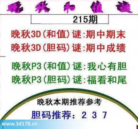 3d红五晚秋图第2025215期胆码谜：期中成绩