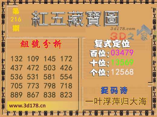 3d第2025216期红五藏宝图推荐十位：13569
