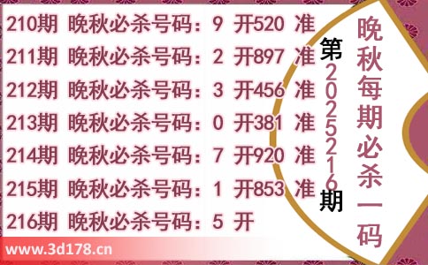 3d第2025216期晚秋杀码图推荐：必杀一码5