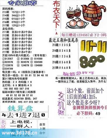 3d布衣天下第2025217期胆码：129