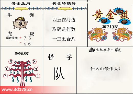 3d第2025219黄金报黄金生肖：牛狗龙虎