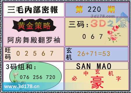第2025220期3d三毛内部密报三码推荐：067