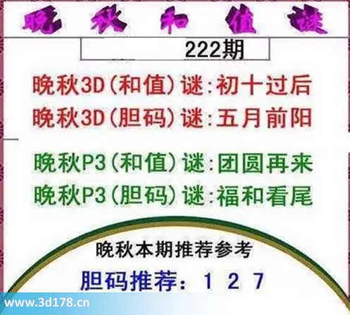 3d红五晚秋图第2025222期胆码谜：五月前阳