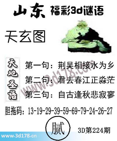 3d第2025224期丹东天玄图第一句：荆吴相接水为乡
