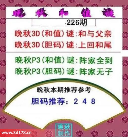3d红五晚秋图第2025226期和值谜：和与父亲