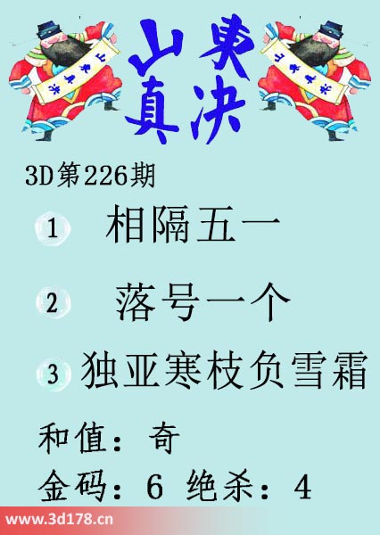 3d山东真诀图第2025226期绝杀：4