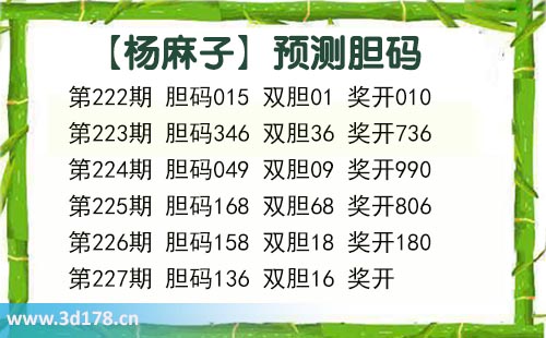 杨麻子胆码图3d第2025227期推荐：双胆看16