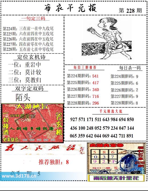 布衣千元报3d第2025228期每日三胆推荐：296