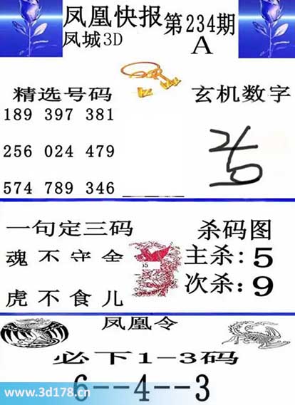 3d凤凰快报第2025234期杀一码：5