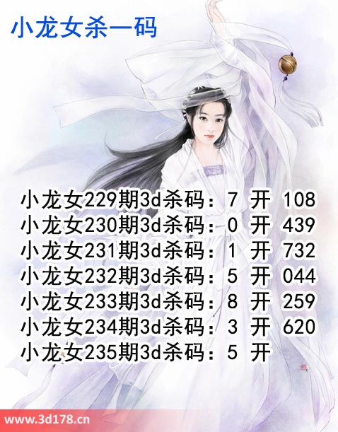 小龙女3d第2025235期杀码图推荐：杀一码5