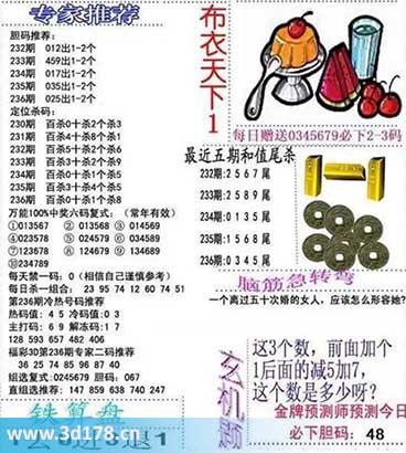 3d布衣天下第2025236期个位杀：8