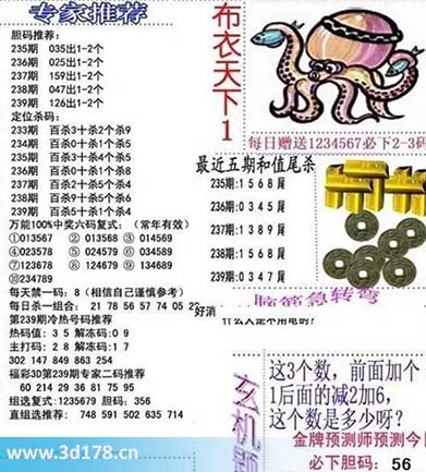 3d布衣天下第2025239期个位杀：4