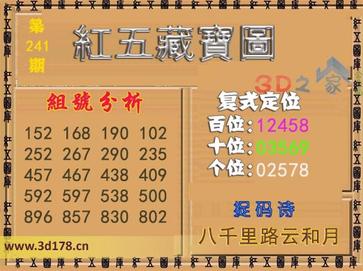 3d第2025241期红五藏宝图捉码诗：八千里路云和月