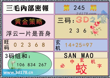 3d第2025245期三毛绝密信封资料图黄金策略:浮云一片是吾身