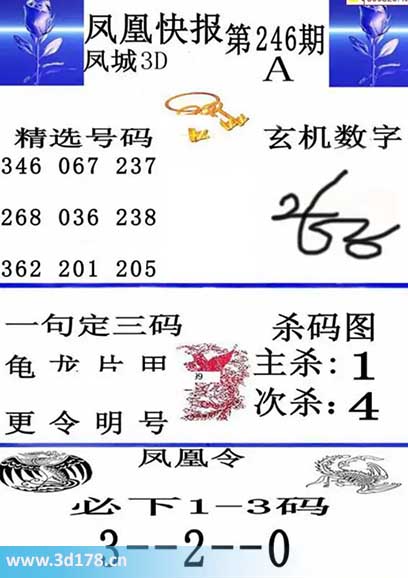 3d凤凰快报第2025246期杀一码：1