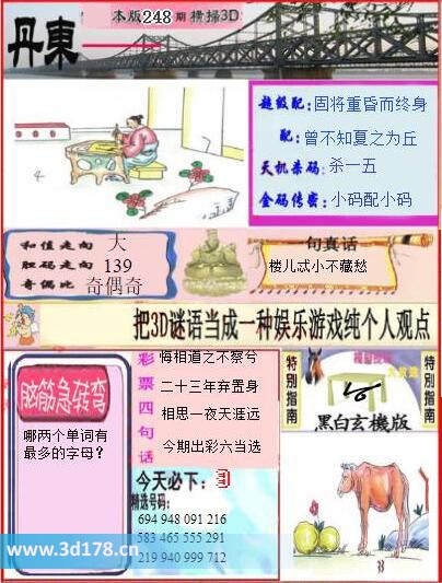 3d第2025248期丹东快报图金码传密：小码配小码