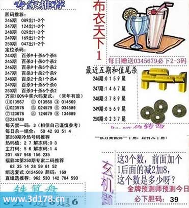 3d布衣天下第2025250期三胆推荐：047