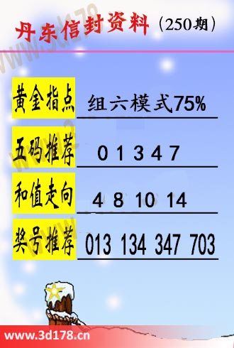 丹东信封资料图3d第2025250期五码推荐：01347
