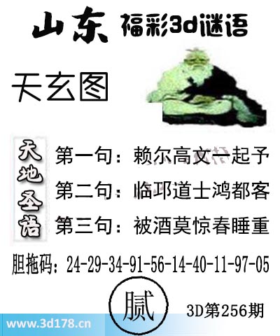 3d第2025256期丹东天玄图第三句：被酒莫惊春睡重