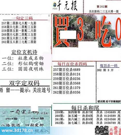 布衣千元报3d第2025262期百位杀：0356