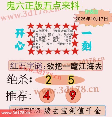 鬼六五点来料3d第2025266期红五字谜：欲把一麾江海去