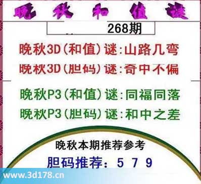 3d红五晚秋图第2025268期胆码谜：奇中不偏