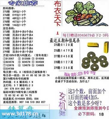 3d布衣天下第2025279期三胆推荐：146