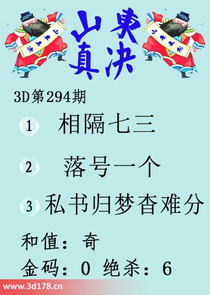 3d山东真诀图第2025294期绝杀：6