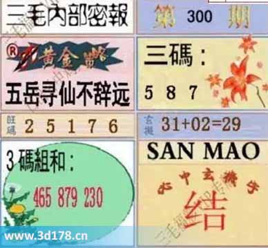 3d第2025300期三毛内部密报图三码推荐:578