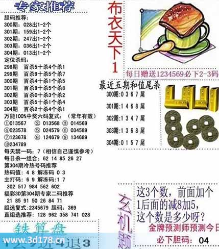 3d布衣天下第2025304期百位杀一码推荐:2