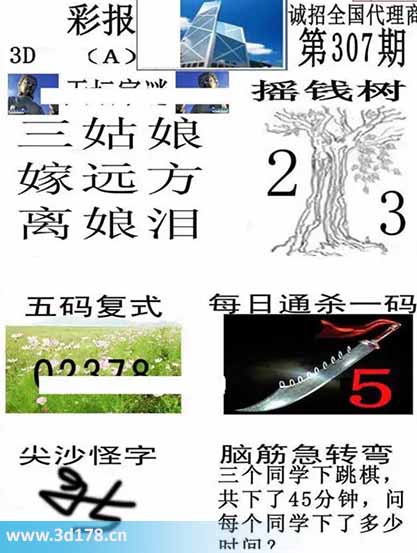 香港彩报3d第2025307期每日通杀一码:5