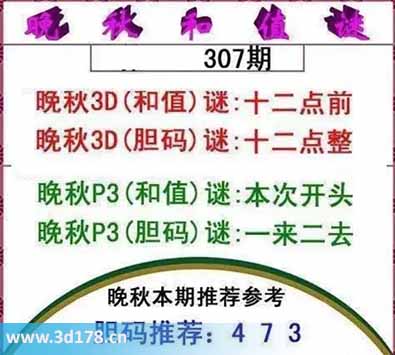3d红五晚秋图第2025307期胆码谜:十二点整